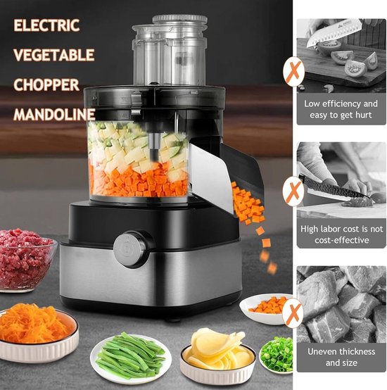 Keukenmachine Groentesnijder - Voedselverwerker Vleesmolen - Maaltijden Voorbereiden - 5 Liter Capaciteit - 26 x 25 x 48 cm - Zilver — afbeelding 4