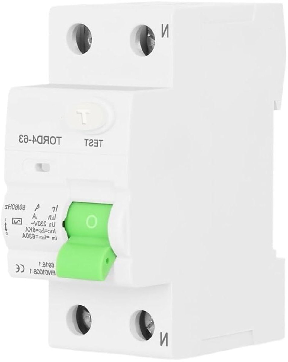 Aardlekschakelaar - Veiligheidsschakelaar - Elektrische Veiligheid - 30mA Gevoeligheid - 2P 6KA - Grijs