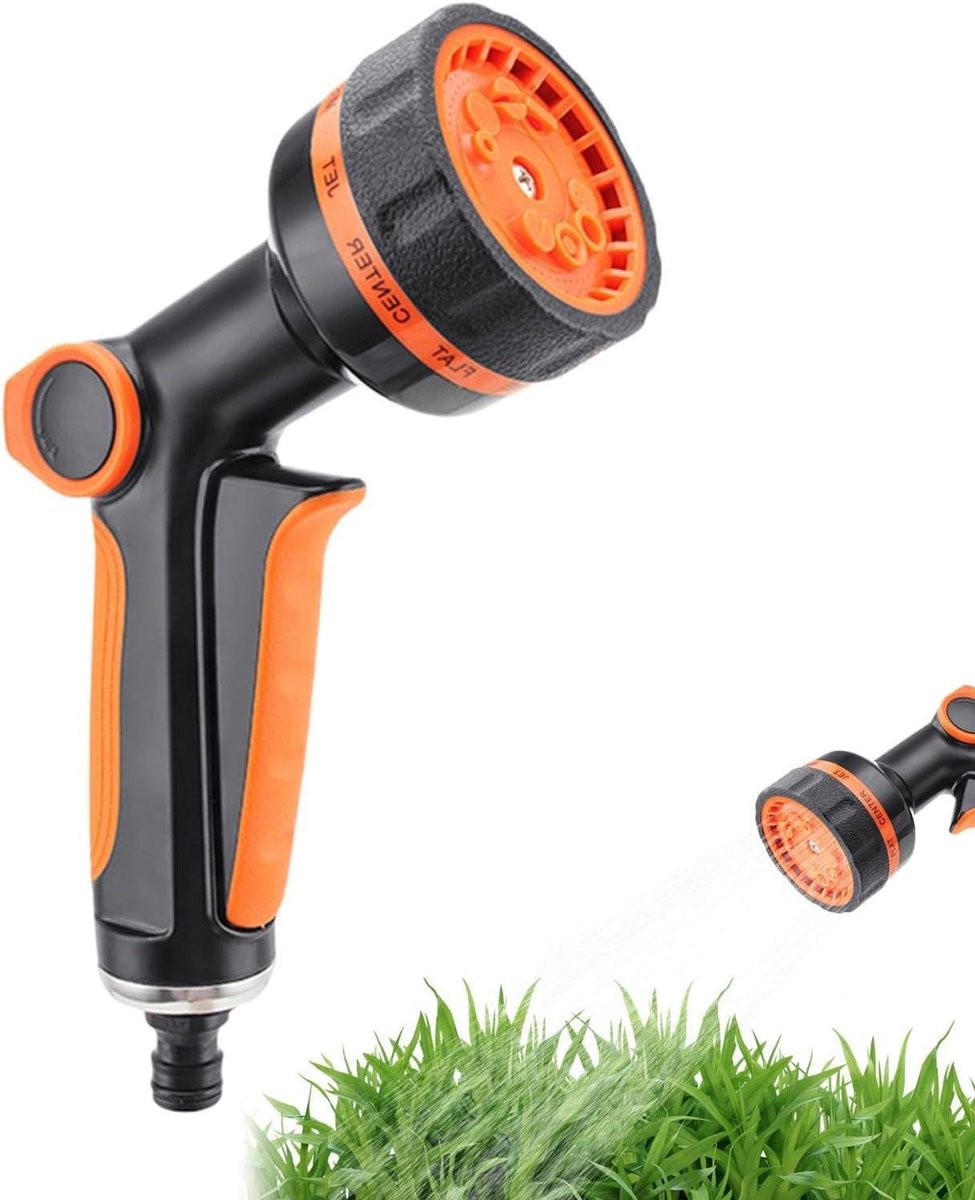 Slangmondstuk Tuin - Hogedruk Mondstuk - Auto en Tuin - Vijf Sproeimodi - 24.5 x 12.5 x 7.3 cm - Zwart