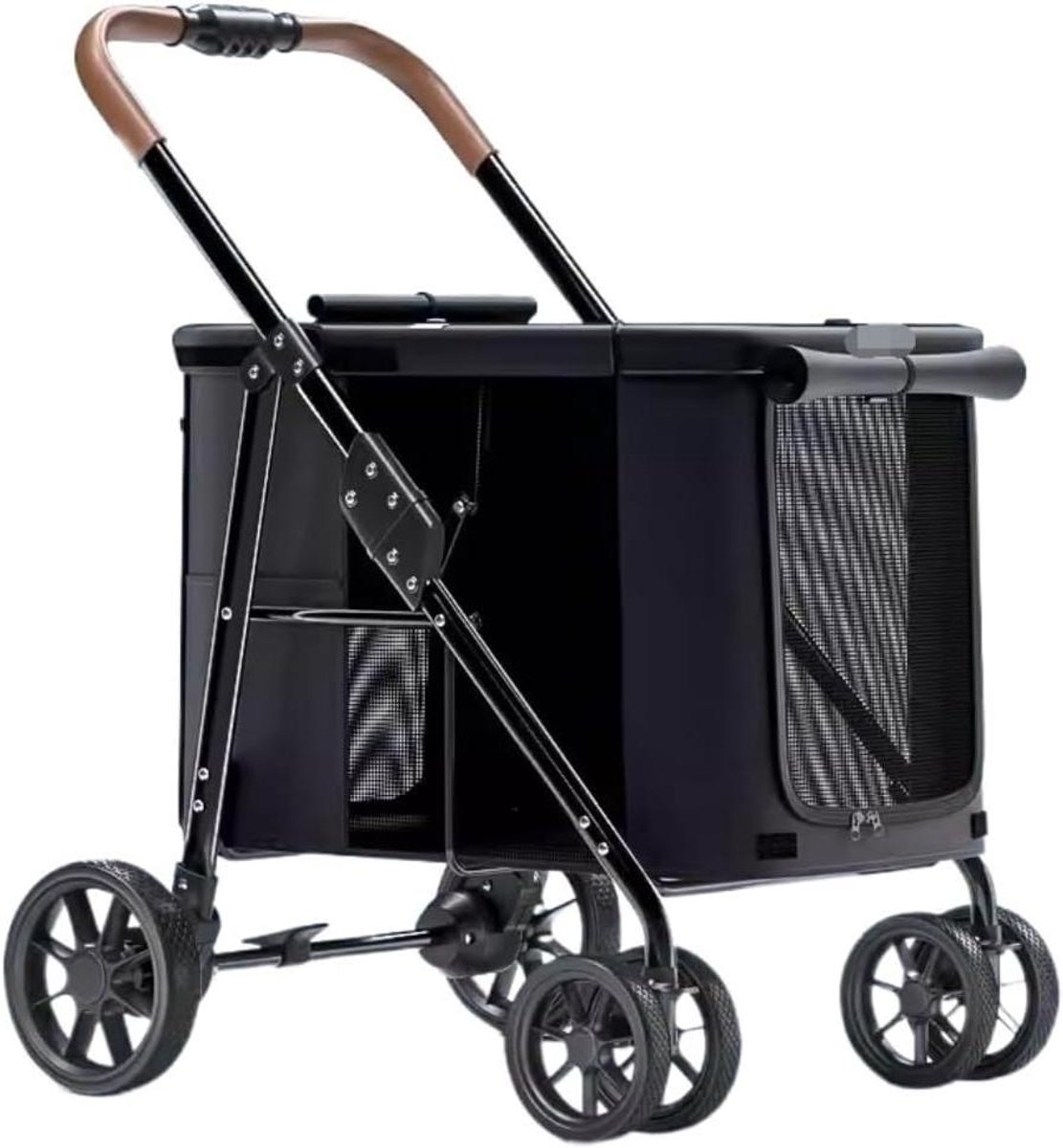 Huisdieren Kinderwagen - Dieren Wandelwagen - Comfortabel Reizen - Opvouwbaar Design - 30KG Draagkracht - Zwart