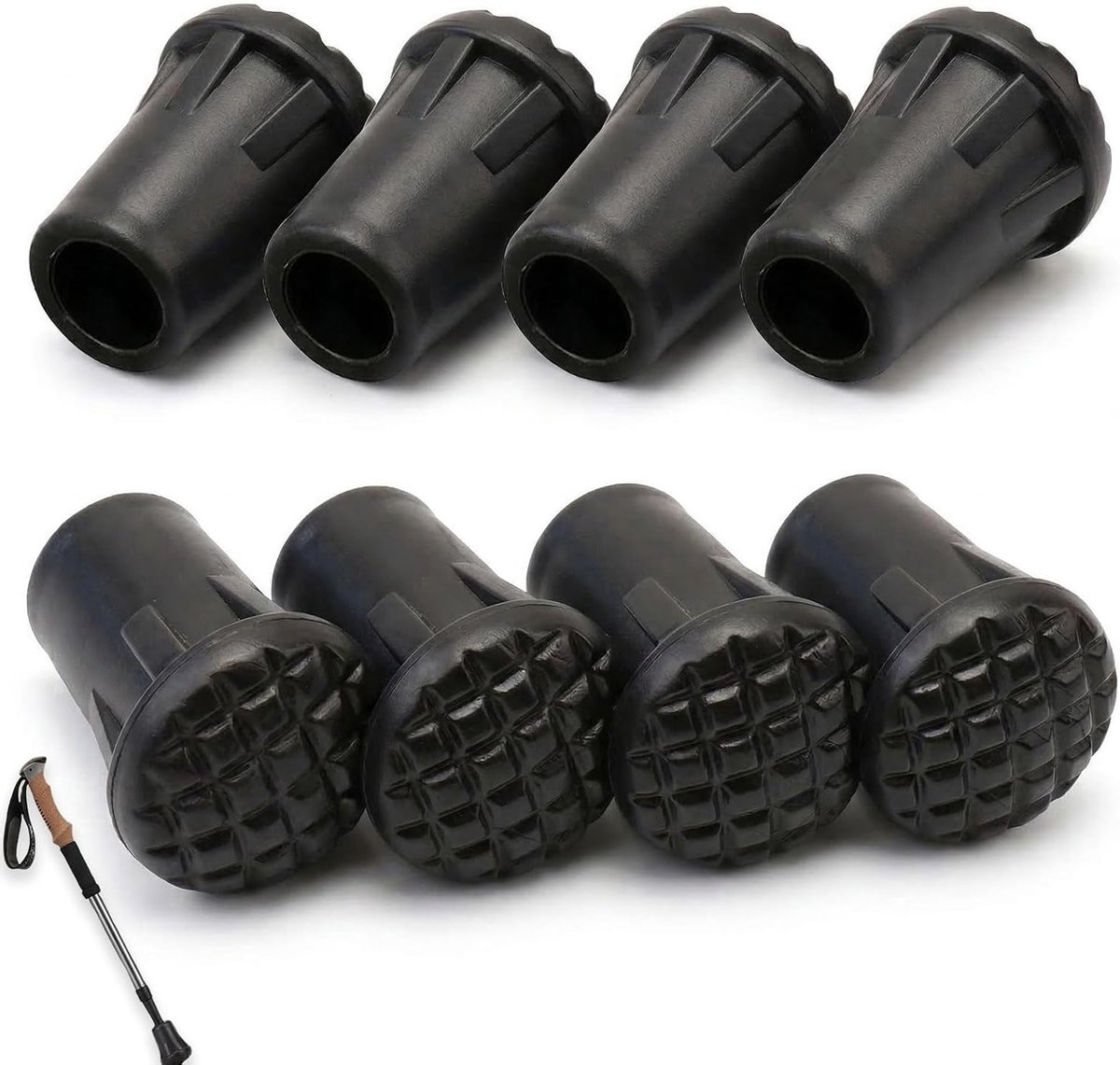8 Stuks Rubberschoenjes voor Wandelstokken - Anti-slip Buffers voor Asfalt, Trekkingstokken en Outdoor Activiteiten, 31x22mm, Zwart PVC