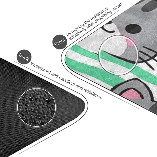 Yoga Mat - Oefenmat Fitness - Thuis Sporten - Antislip Natuurrubber - 180x66 cm - Grijze Kat Cartoon — afbeelding 2