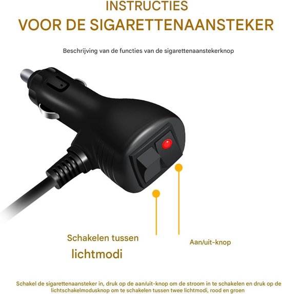 Zwarte sigarettenaansteker met aan/uit-knop voor het wisselen tussen lichtmodi.
