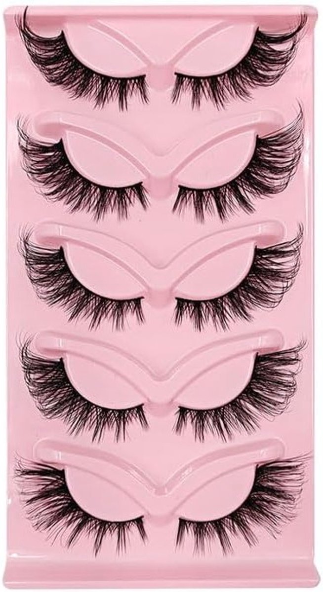 Valse Wimpers Set van 5 Paar, Fluffy D Curl Wimpers, Dikke Wimpers voor Beginners, Oogschaduw Wimpers met Flip To Apply, 11-21 mm Lengte