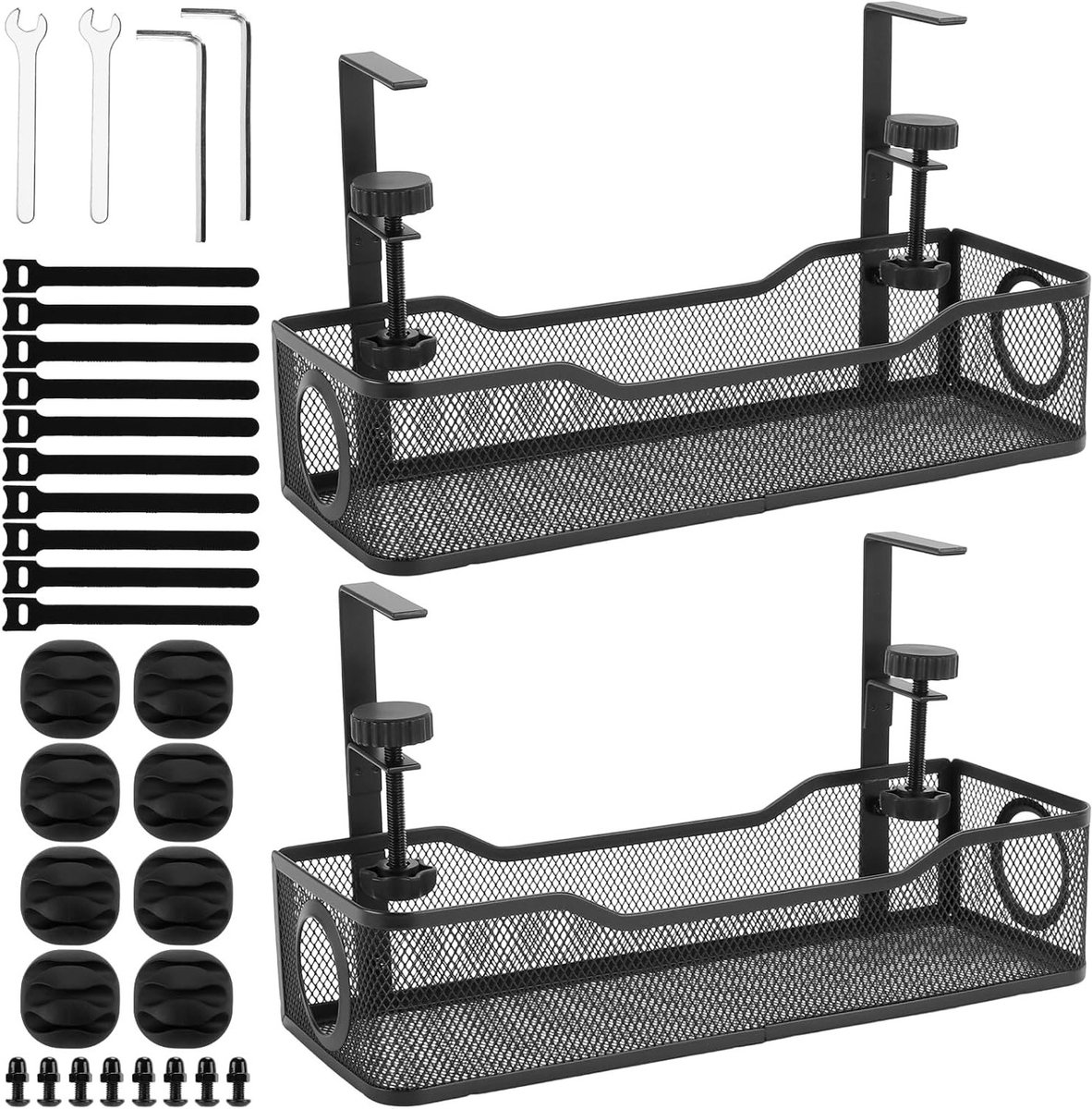 Kabelbeheer Mand voor Bureau, Kabelorganisatie, Geen Boren, Kabelhouder voor Thuis en Kantoor, Set van 2, 34 x 12 x 8 cm, Zwart, Ruimtebesparend en Praktisch