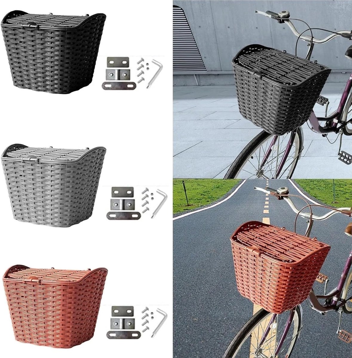 Fietsmand Met Deksel - Afneembare Voormand - Boodschappen Vervoeren - Weerbestendig Materiaal - 35 x 27 x 26.5 cm - Bruin