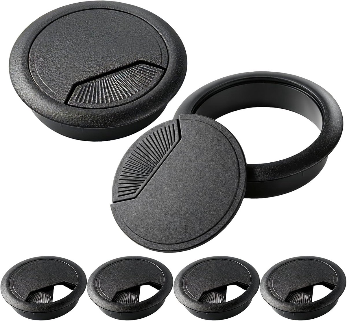 Kabeldoorvoer voor bureau, 60 mm, zwart kunststof, 6 stuks, kabelmanagement, bureauaccessoires, werkplekorganisatie, computertafel accessoires