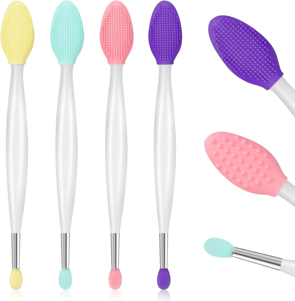 Thijox - 4 stuks Lippenscrubborstel 2-in-1 Siliconen Scrub Tool, Dubbele Lippenscrubber, Exfoliator met Zachte Applicator, Gelijkmatig Aanbrengen voor