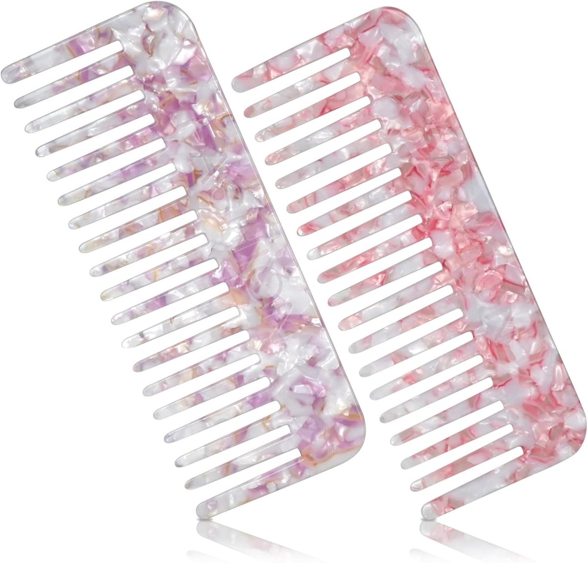Kammen Set - Haarkammen Twee Stuks - Ontklitten Haar - Breukbestendig Materiaal - 15.7 cm Lengte - Paars Roze