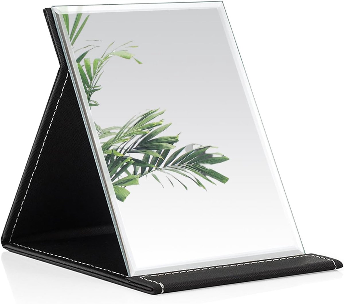 SnelShoppen - Draagbare Vouwspiegel 25 x 18 cm - Zwarte PU Leren HD Makeupspiegel - Ideaal voor Camping, Thuis, Scheren en Make-up | Compact, Lichtgew