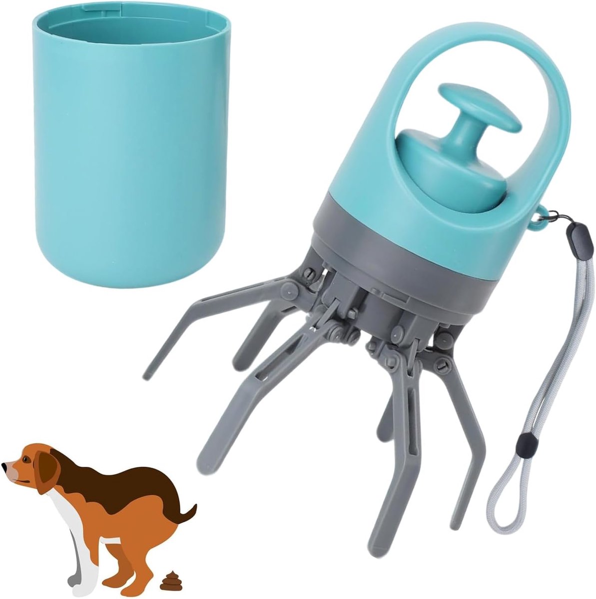 Thijox - Draagbare hondenpoepzakhouder met lange handgreep, contactloze dispenser voor hondenpoepzakjes, blauwe poepzakjes voor honden van alle maten,