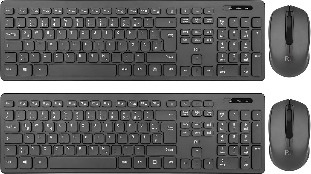 Thijox - Draadloos Toetsenbord Muis Set - 2-Pack - Toetsenbord en Muis voor PC/Laptop/Windows/Smart TV - Duitse Lay-out - Zwart - 10 miljoen klikken l