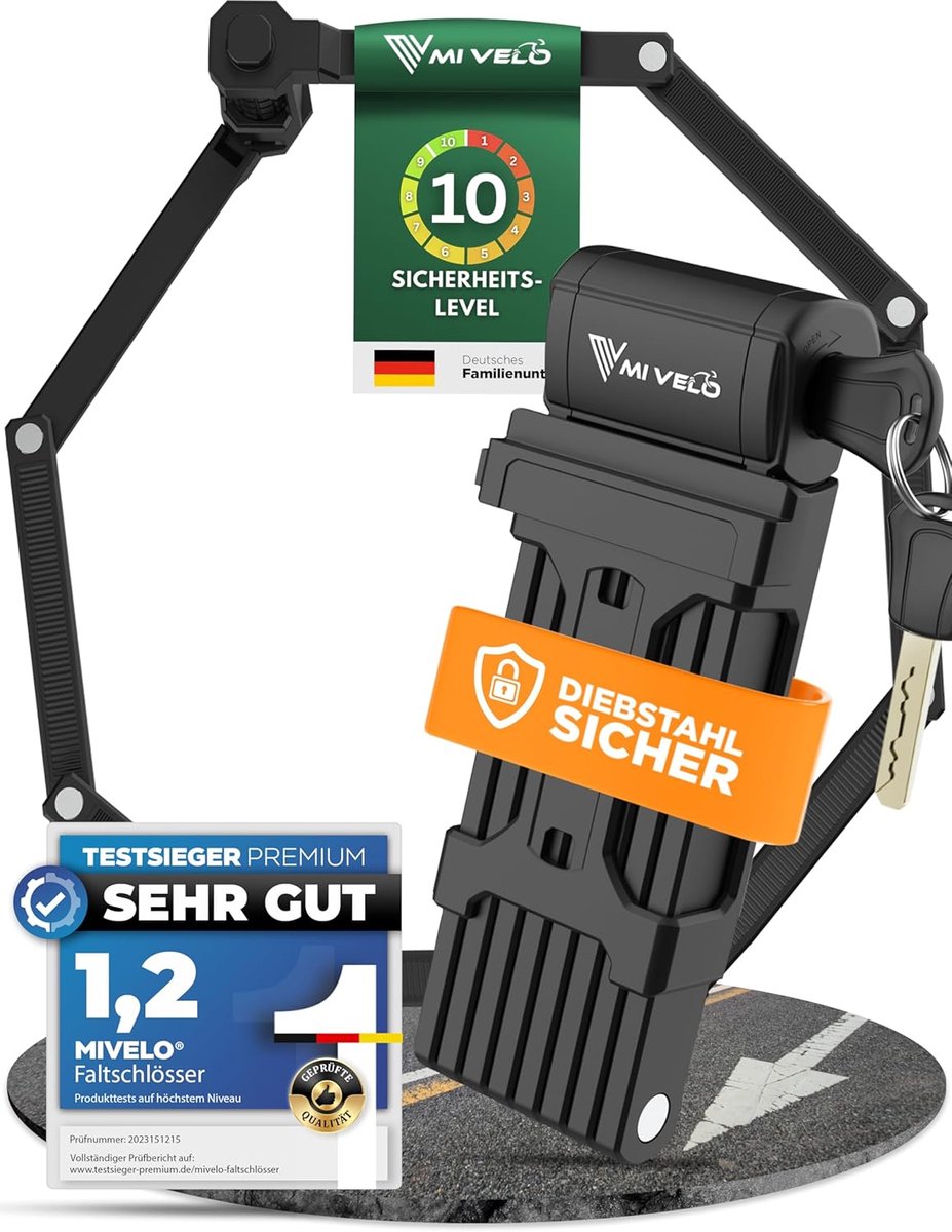 Thijox - Vouwslot Fietsslot 120 cm - Hoge Veiligheid - Sleutel Inclusief - Ideaal voor E-bike, MTB en Racefiets - Fietsslot met Houder