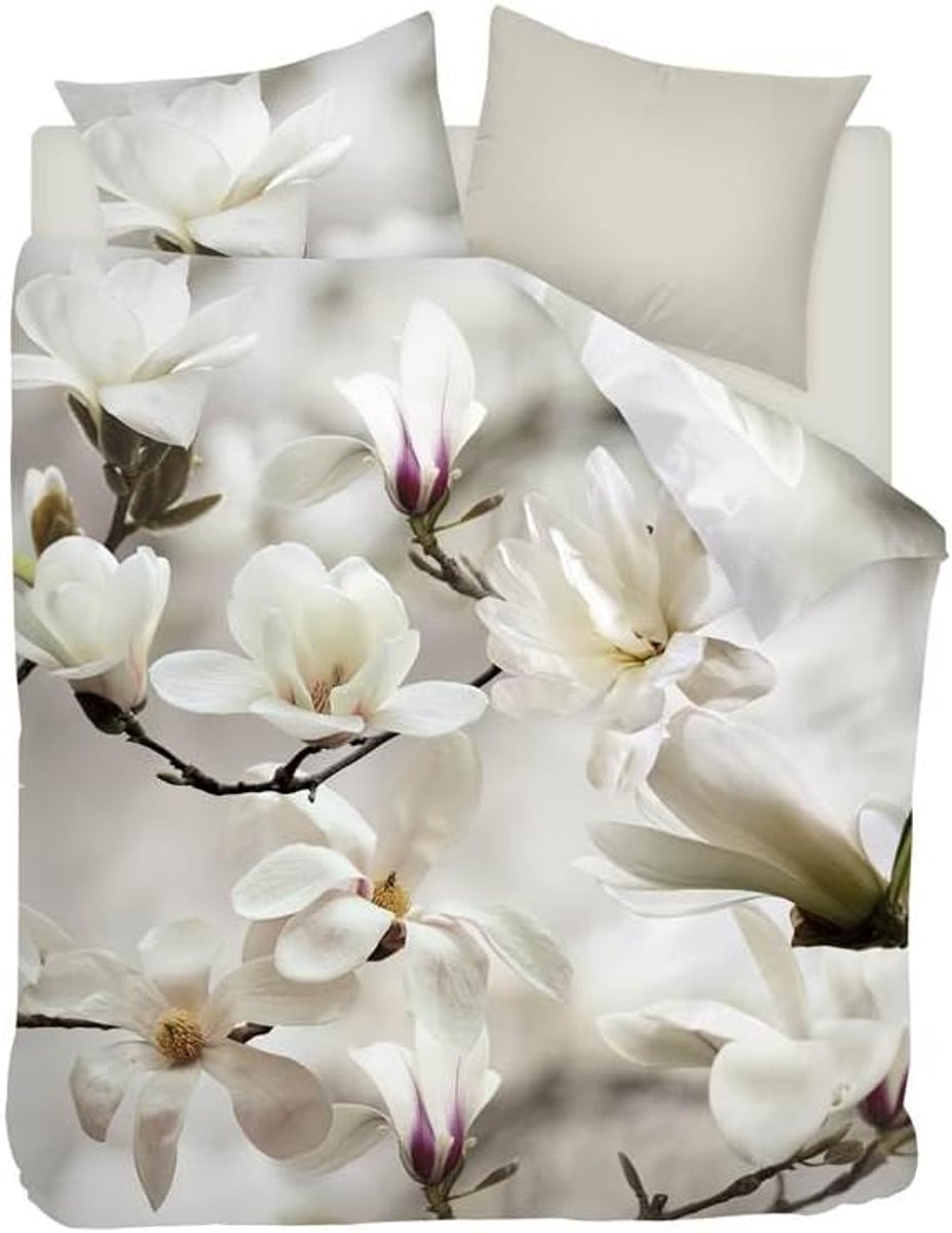 SnelShoppen - Luxe Snoozing Floral Dekbedovertrek - Katoen-satijn - Tweepersoons 240x200/220 cm + 2 Kussenslopen 60x70 cm - Wit Bloemen Motief - Perfe
