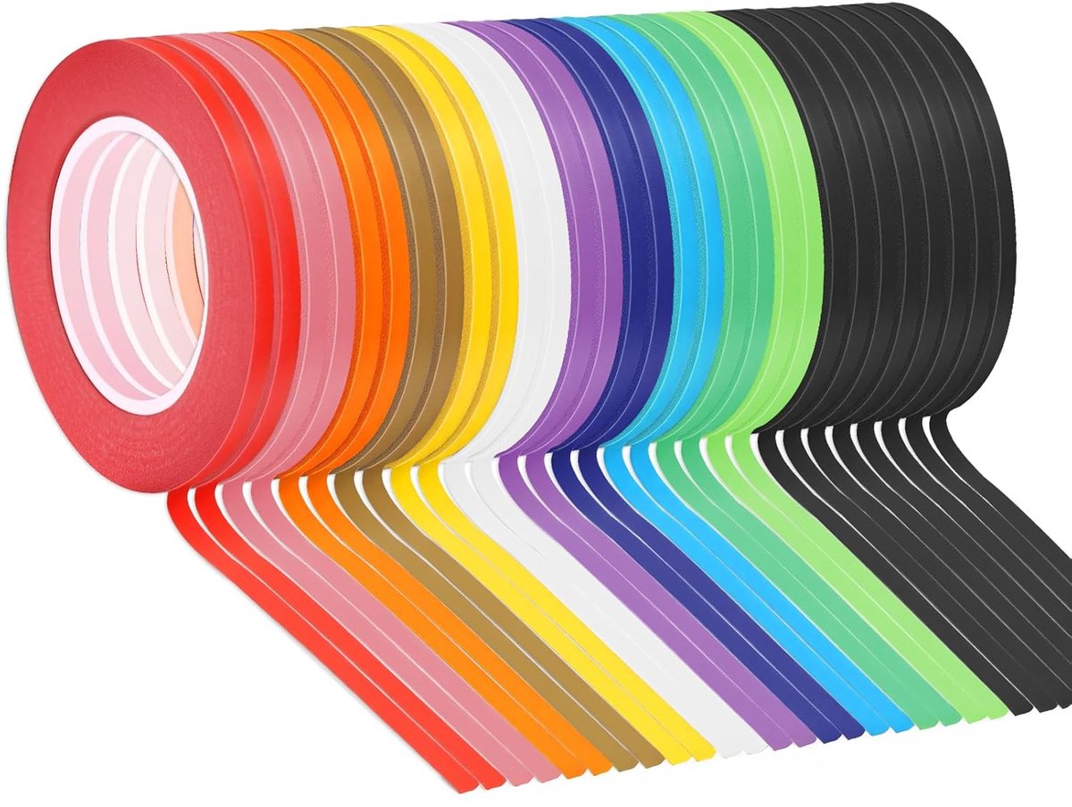 SnelShoppen - 30 Rollen Witteboard Plakband, 13m x 3mm Kleurige Crepe Tape, Zelfklevend voor DIY, Scrapbooking, Decoratie en Schilderen, 12 Kleuren