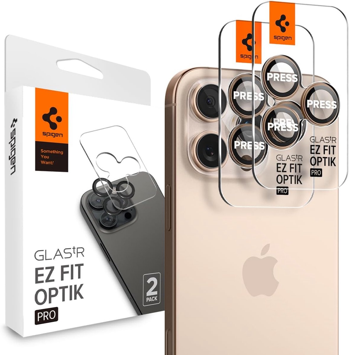Thijox - Glas.tR EZ Fit Optik Pro Camera Screenprotector voor iPhone 16 Pro & Pro Max, 2 Stuks, Desert Titanium, Geen Flitsstoring, Ideaal voor Desk &
