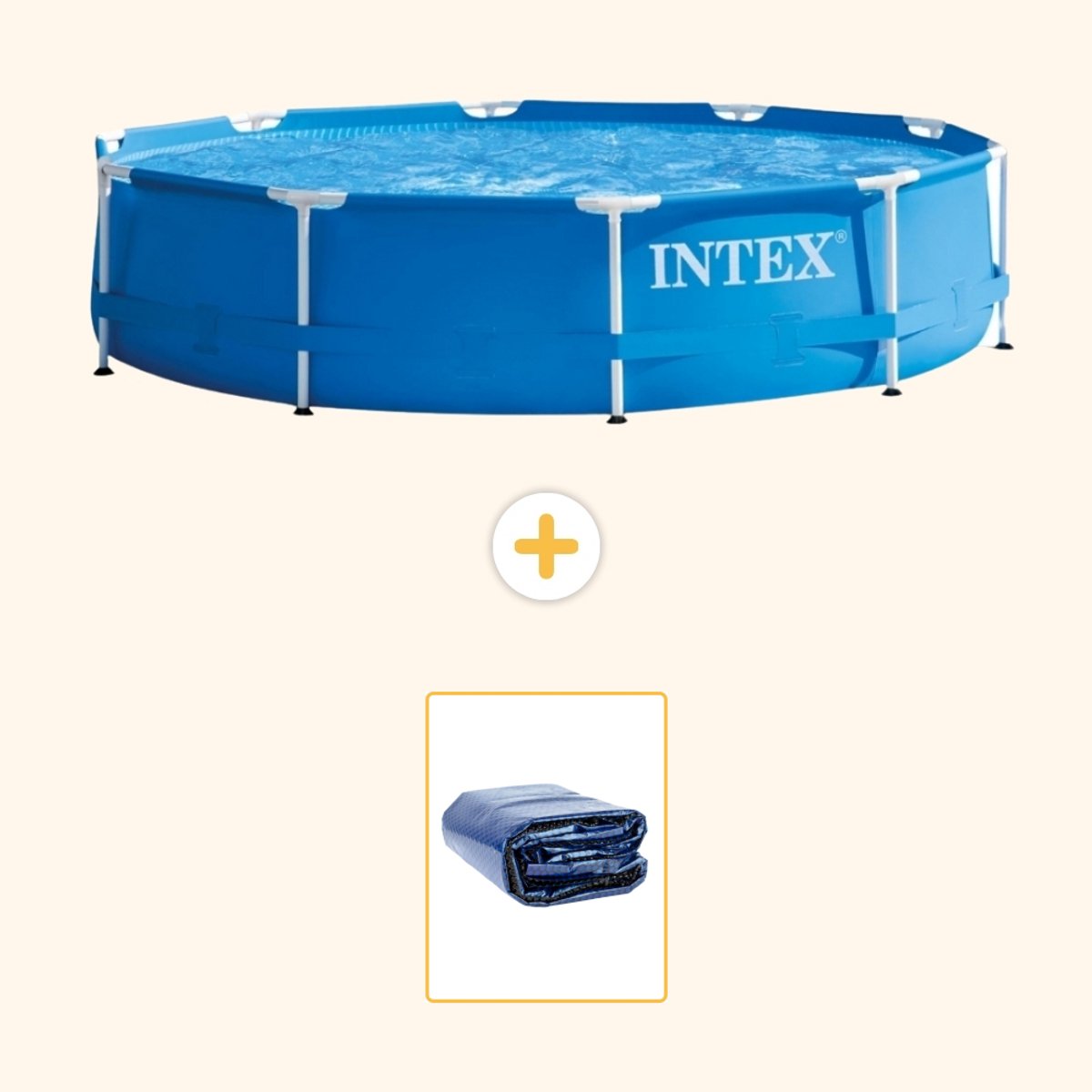 Intex Rond Frame Zwembad - 305 x 76 cm - Blauw - Inclusief Solarzeil - 2-delig