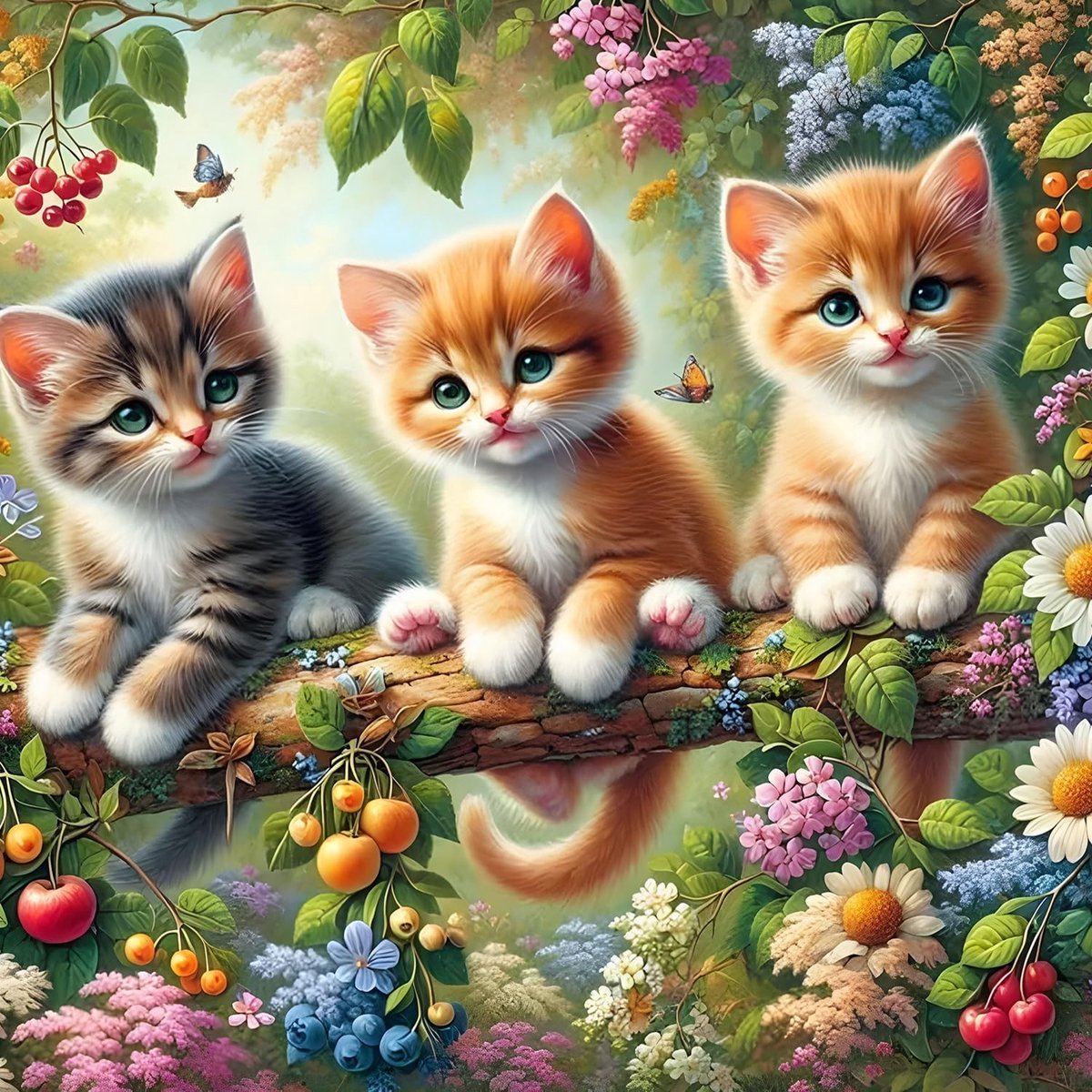 DIY 5D Schattige Kittens Diamant Kunst Kits, Volledige Drill, Kleurrijke Bloemen en Katten Schilderen voor Volwassenen en Beginners