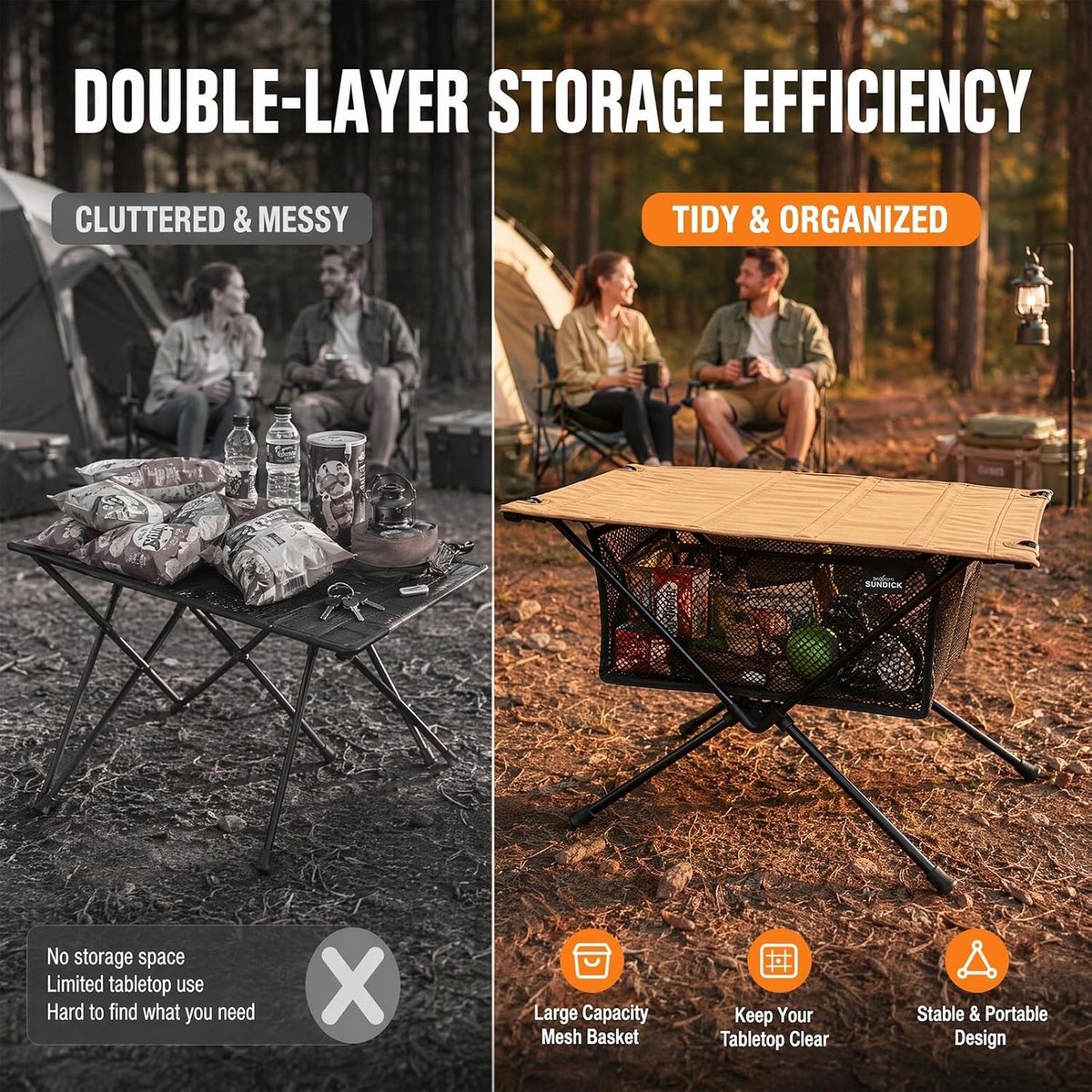 Draagbare en lichte inklapbare campingtafel met nettas en draagtas voor picknick, vissen en outdoor activiteiten