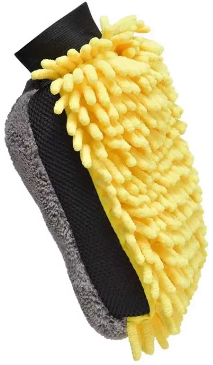 Washandschoen auto - Autowashandschoen microvezel - Schoonmaak washand - Lak niet beschadigen - Wasglove - Auto wassen - 25x20 cm - Geel - Jonyx