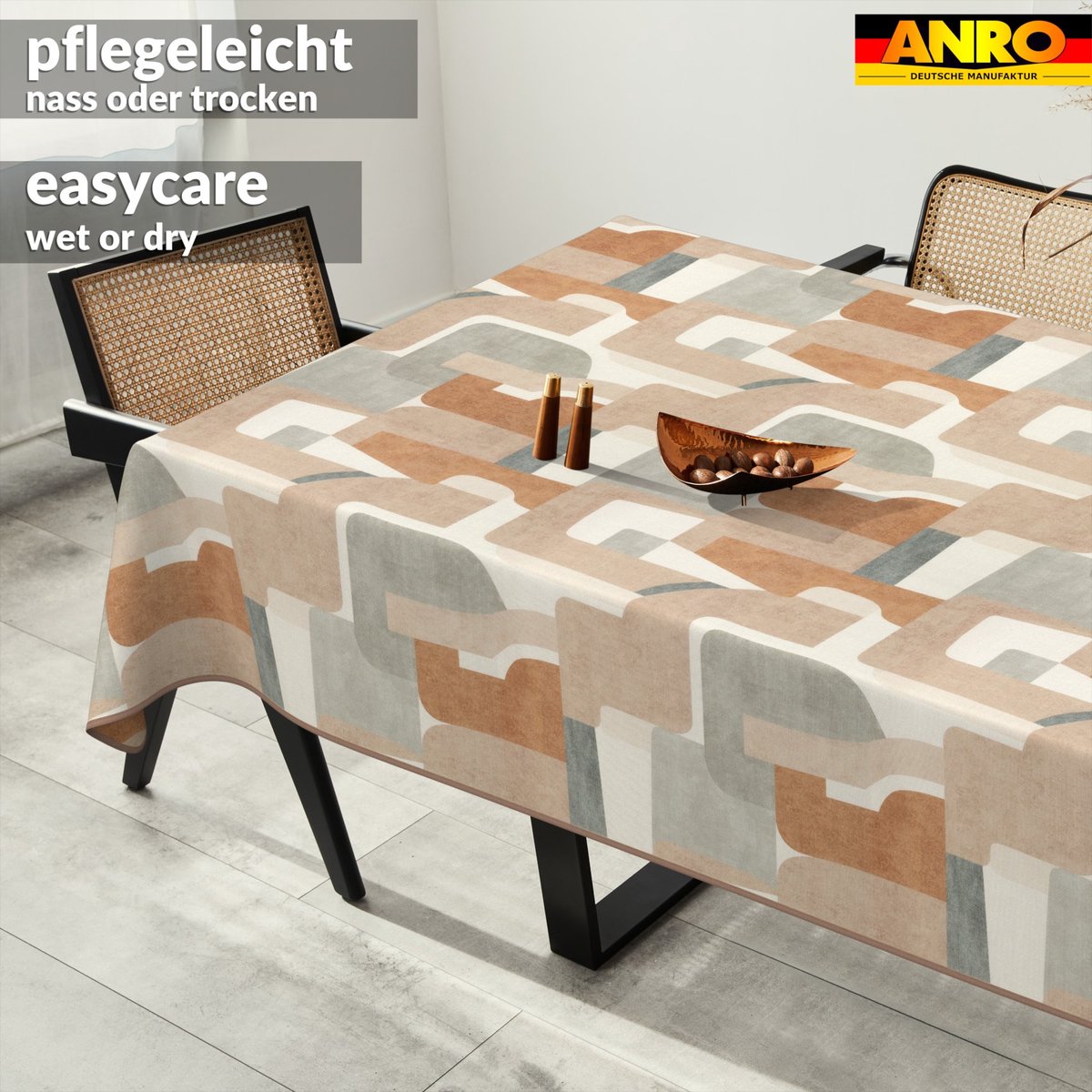 ANRO Tafelkleed Bloemenpatroon Beige 300x140cm Met sierband Afwasbaar Waterafstotend Binnen & Buiten