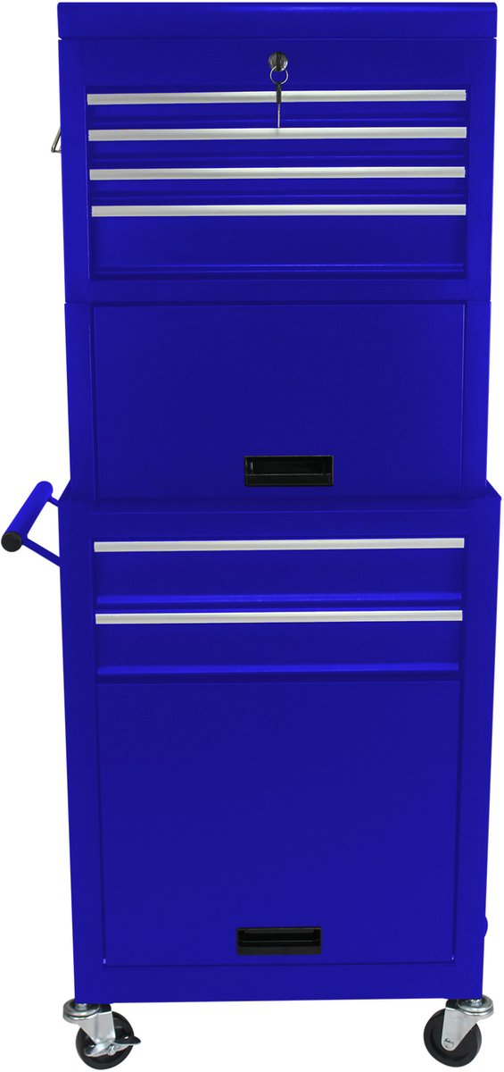 OKWISH Gereedschapskar – Afneembaar 2-in-1 Ontwerp – 53,01 x 33,02 x 133,1 cm – 6 Laden – Met Wielen en Rem – Staal Blauw