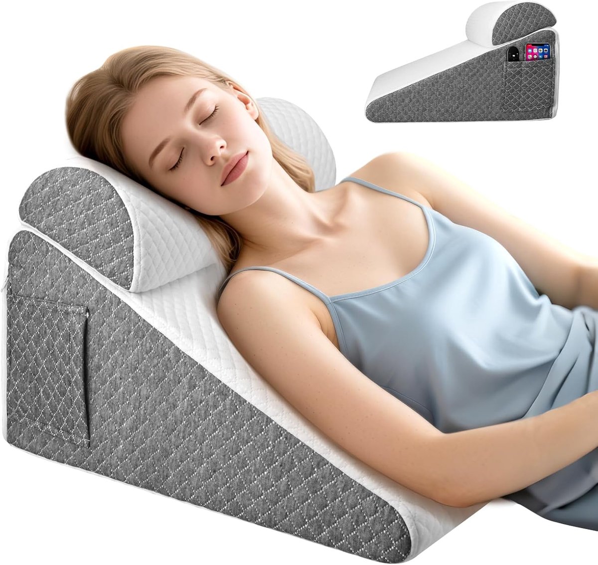 SnelShoppen - Wedge Pillow voor Bed - Ergonomische Anti-Backflow Kussen met Rugsteun, Hoofdkussen, Triangle Cushion van Hoog-Dichtheid Schuim, Ideaal