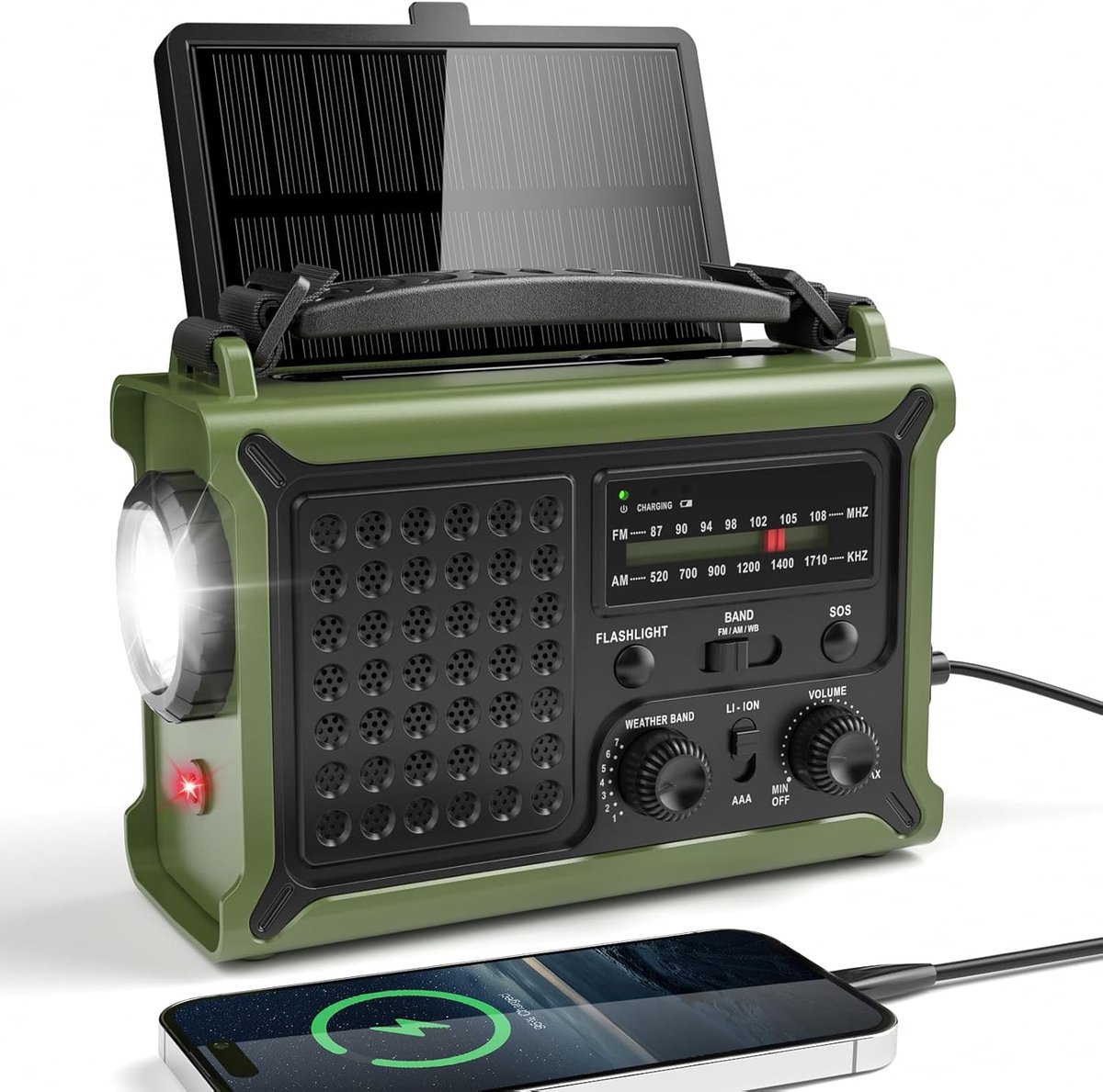 SnelShoppen - Swivel Radio AM/FM, Draagbare Noodradio met Wereldontvanger, 12000mAh Powerbank, IPX6 Waterdicht, USB/Type-C Mobiele Telefoonoplader voo