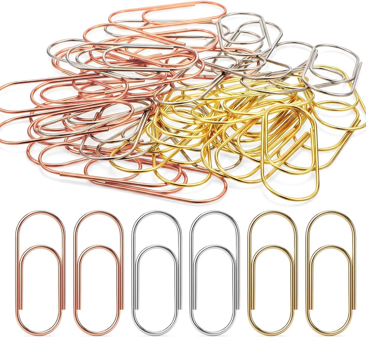Thijox - Jumbo Paperclips 50 mm - 48 Stuks Goud, Zilver, Roségoud - Grote Paperclips voor School, Kantoor, Documenten en Benodigdheden