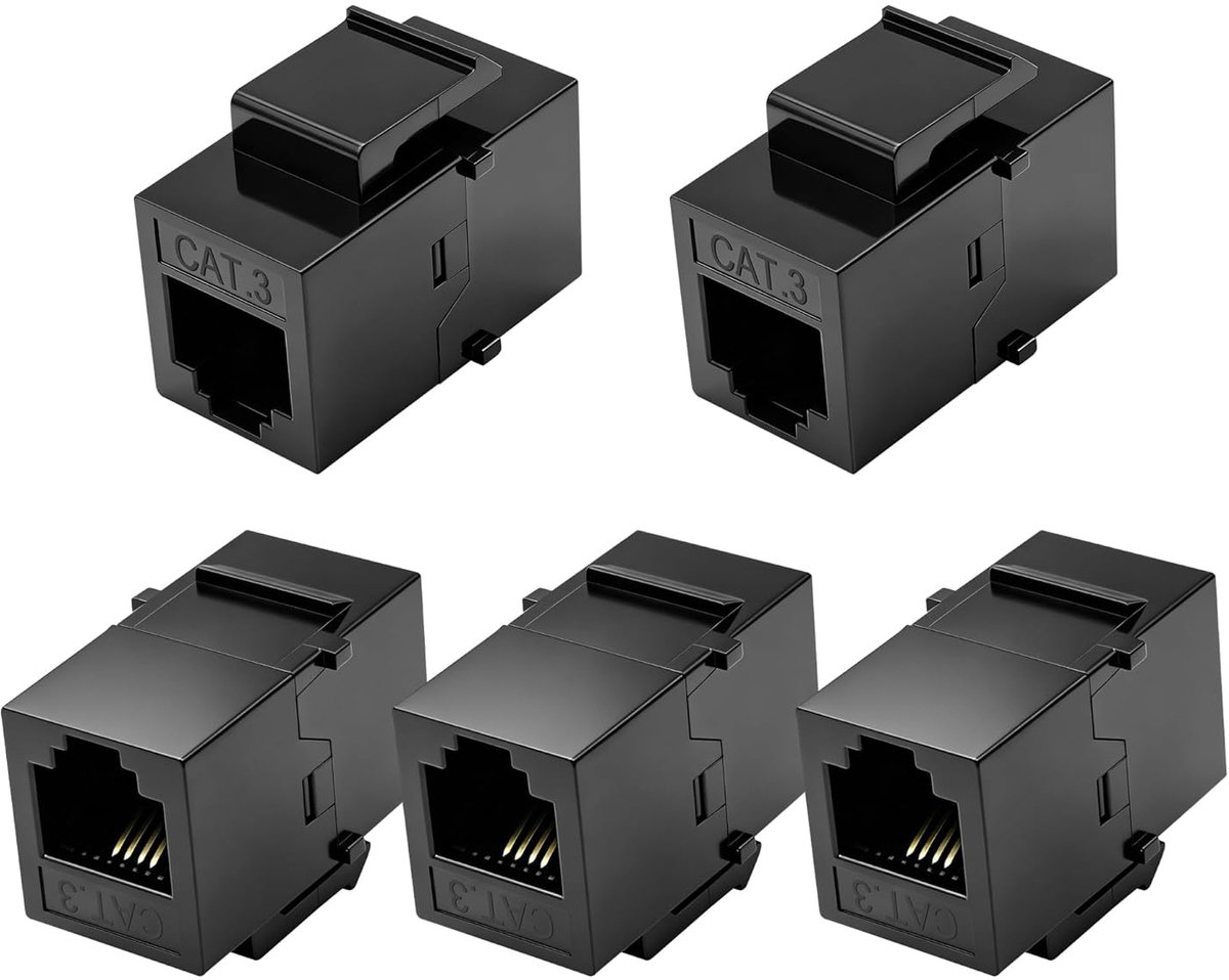 Thijox - MEIRIYFA CAT3 RJ11 6P4C Jack Telefoon Kabel Connector Koppeling - 5 Stuks Zwart, Geschikt voor Telefoon, Faxmachine en Modem