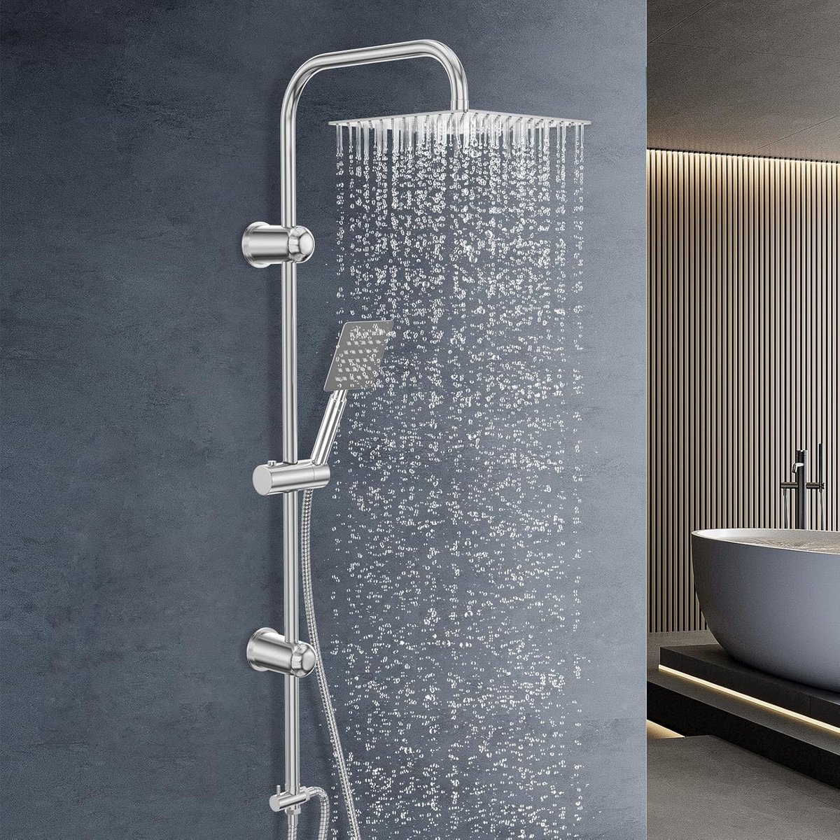 Thijox - Regendouche Doucheset 25x25 cm RVS Plafonddouche & Handdouche met Chromen Douchestang voor Moderne Badkamers - Hoogwaardige Waterbesparende D