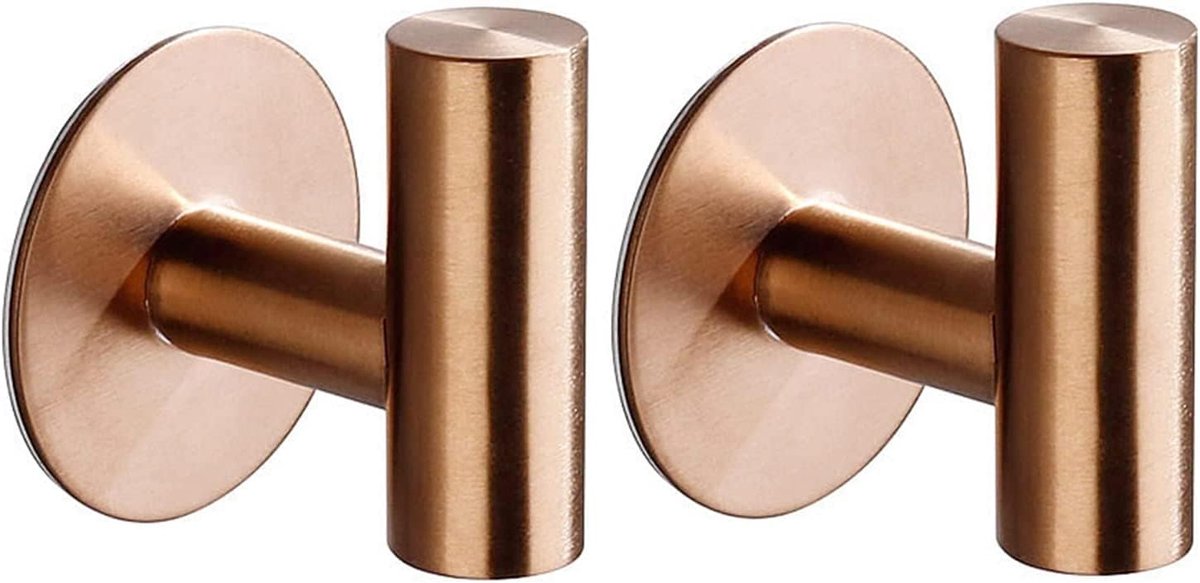 SnelShoppen - 2 Stuks Zelfklevende Handdoekhaken, RVS 304 Wandhaken, Badkamer en Keuken, Towel Holder, Kledinghaken, Geen Boren, Roze Goud