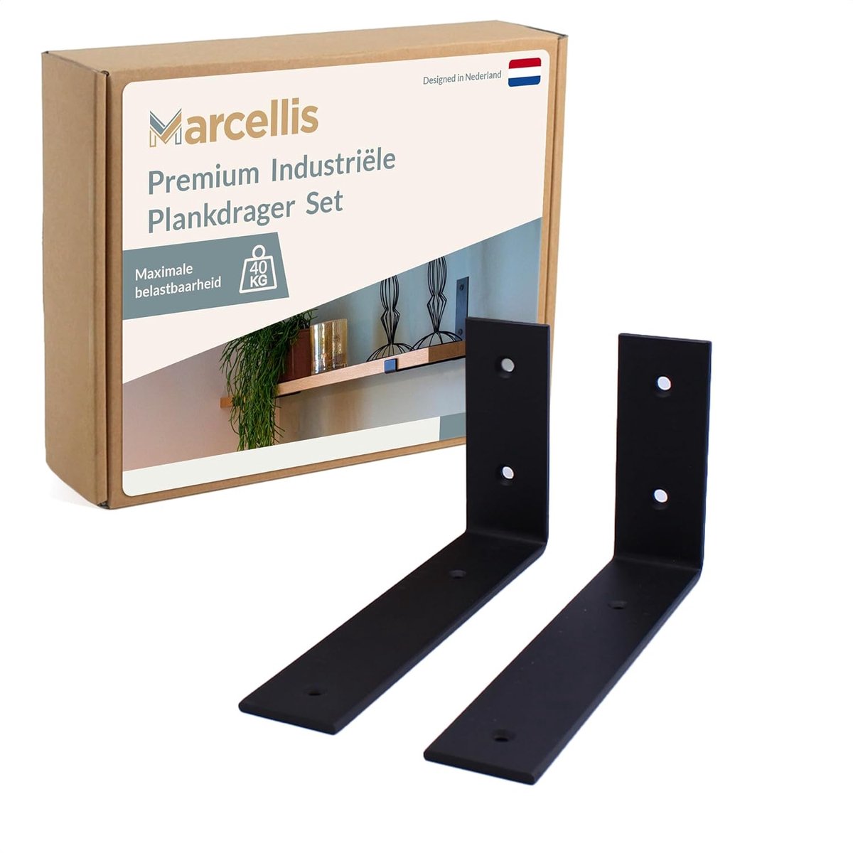 Thijox - Industriële plankdrager voor planken 15-20cm - Mat zwart staal - Inclusief bevestigingsmateriaal en schroefbit - Type 5