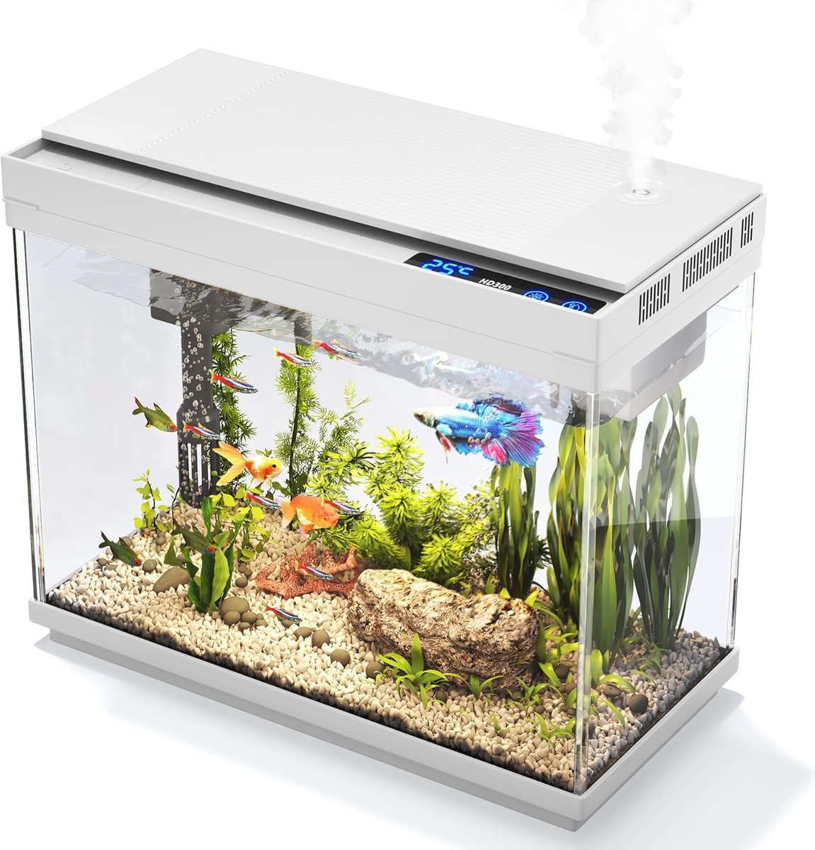 SnelShoppen - Aquarium Starterset met Slimme Humidifier, 3-in-1 Circulatiesysteem, Temperatuurweergave, 7-Kleurige Verlichting, Desktop Decoratie voor