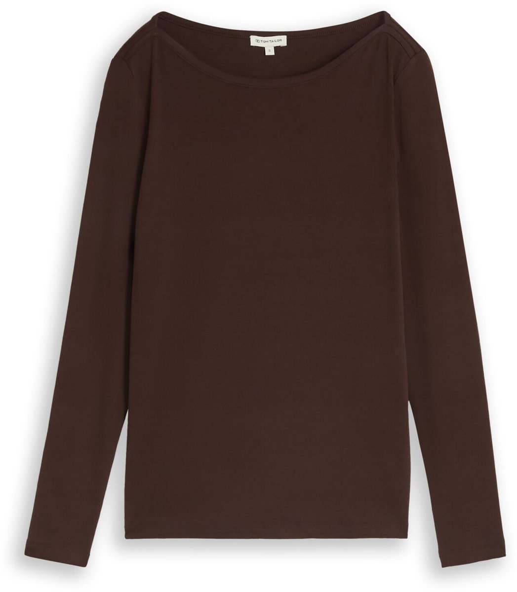 Tom Tailor - Slim fit shirt met lange mouwen en boothals - Maat XXL - java dark brown