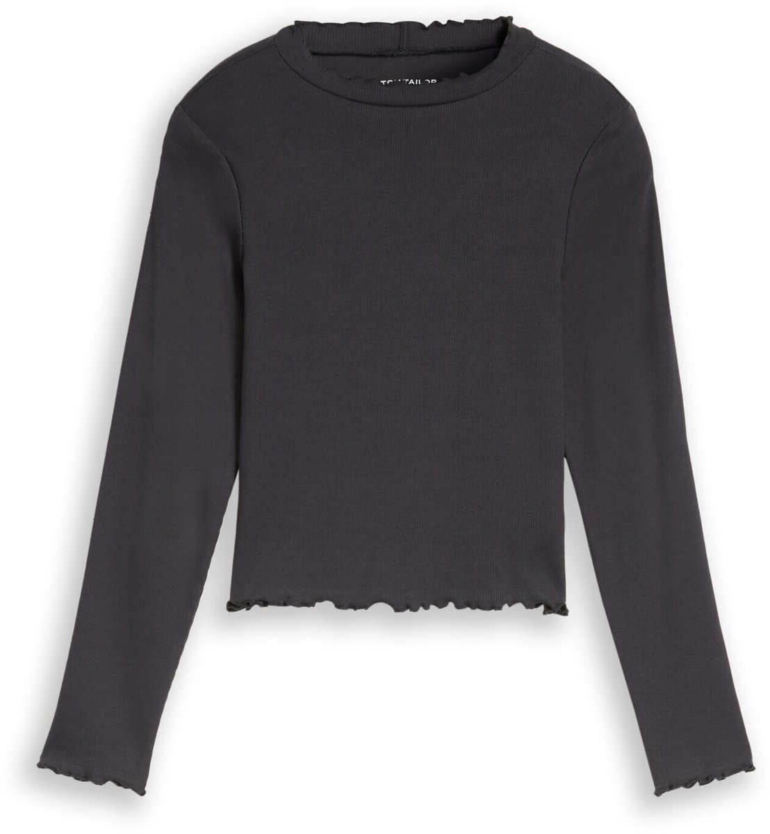 Tom Tailor - Cropped shirt met geribde structuur - Maat 164 - coal grey