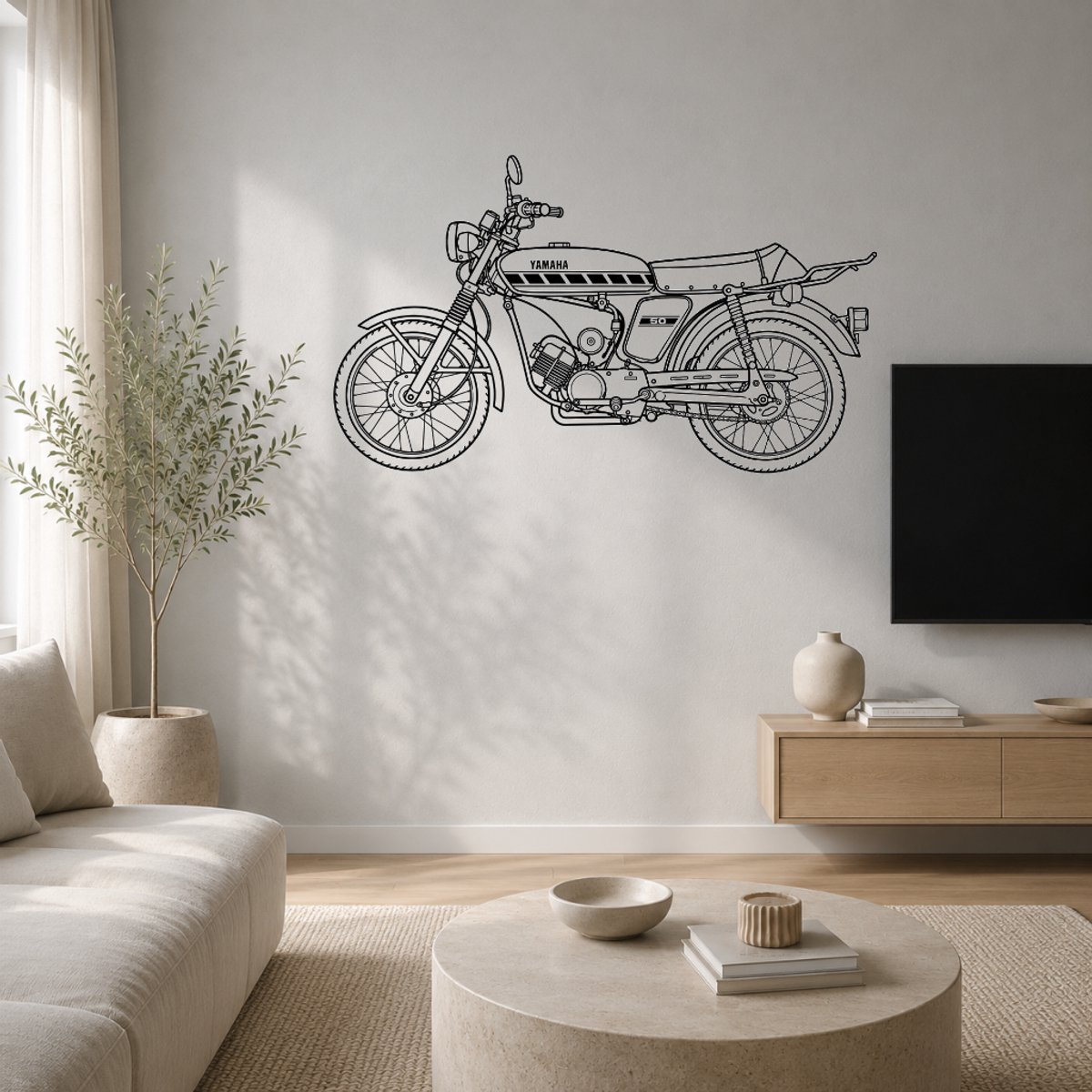 BR2Laser Yamaha FS1 – Wanddecoratie – Lasergesneden Hout – Motorkunst – 35 cm Breed