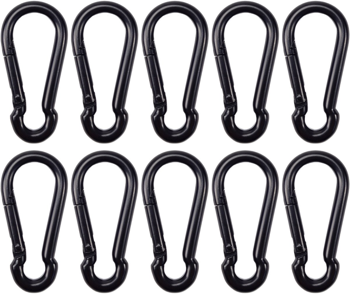BCF-Products - Karabijnhaak - 8x80mm - 10 stuks - Zwart - Musketonhaak - Carabiner