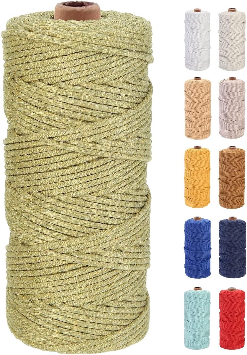 Premium 3mm x 100m Macramé Touw van Zachte Katoen, Perfect voor Macramé Kunst en Creatieve Projecten, Chemisch Vrij en Duurzaam (donkergroen)
