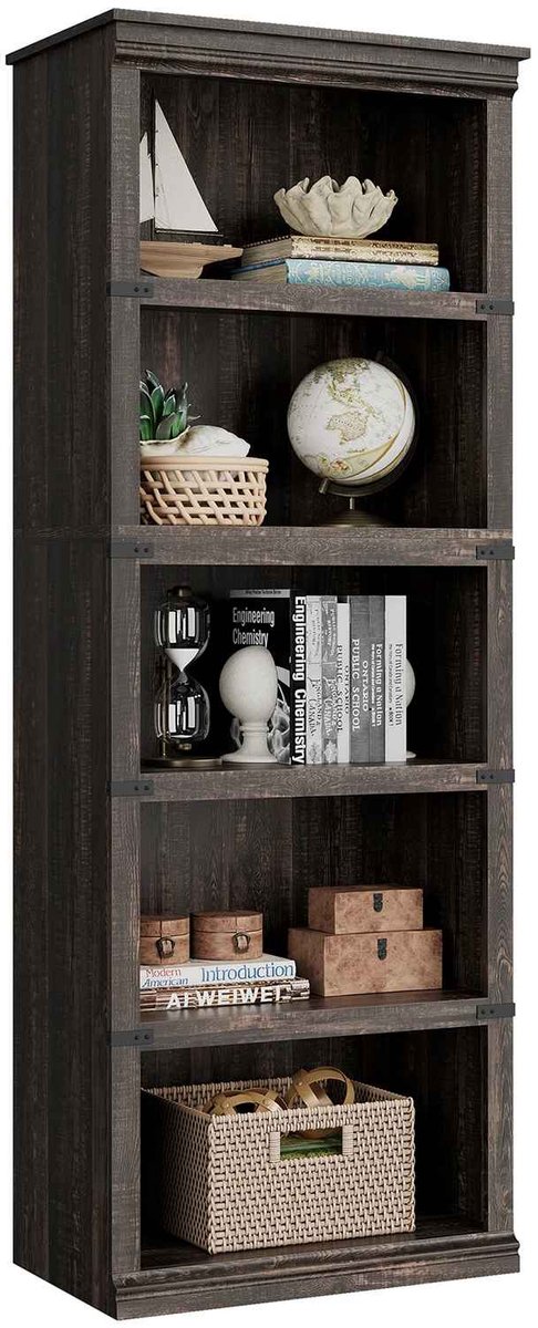 CORE Boekenkast - Hoge Houten Boekenplank in Boerderijstijl - Vrijstaand Opbergrek met Displayplanken - Ruime Opbergkast voor Boeken, Decoratie en Accessoires - Landelijk Design - 62x32x171cm - Houtlook