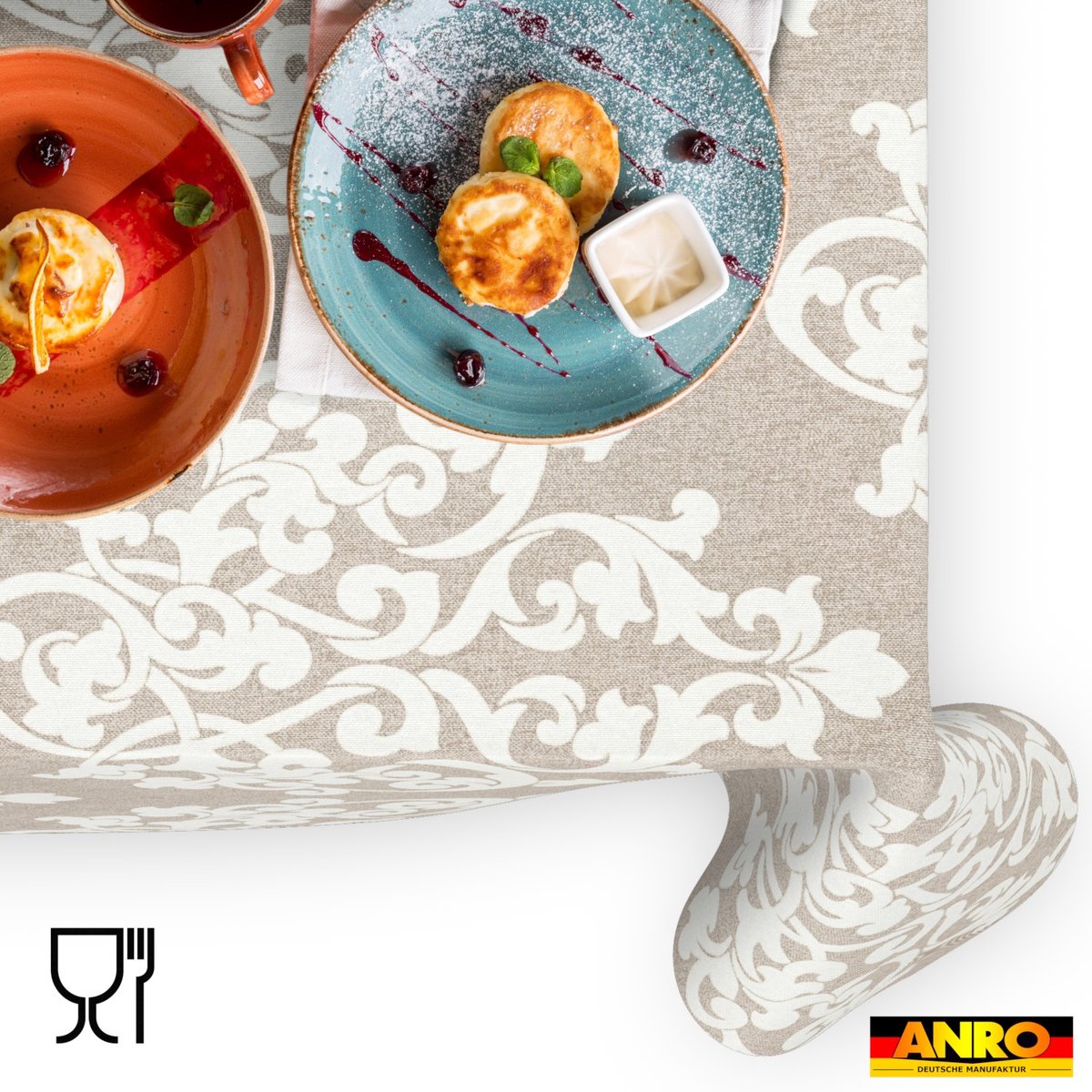 ANRO Tafelkleed Damast Beige 180x100cm Rechte rand Afwasbaar Waterafstotend Binnen & Buiten
