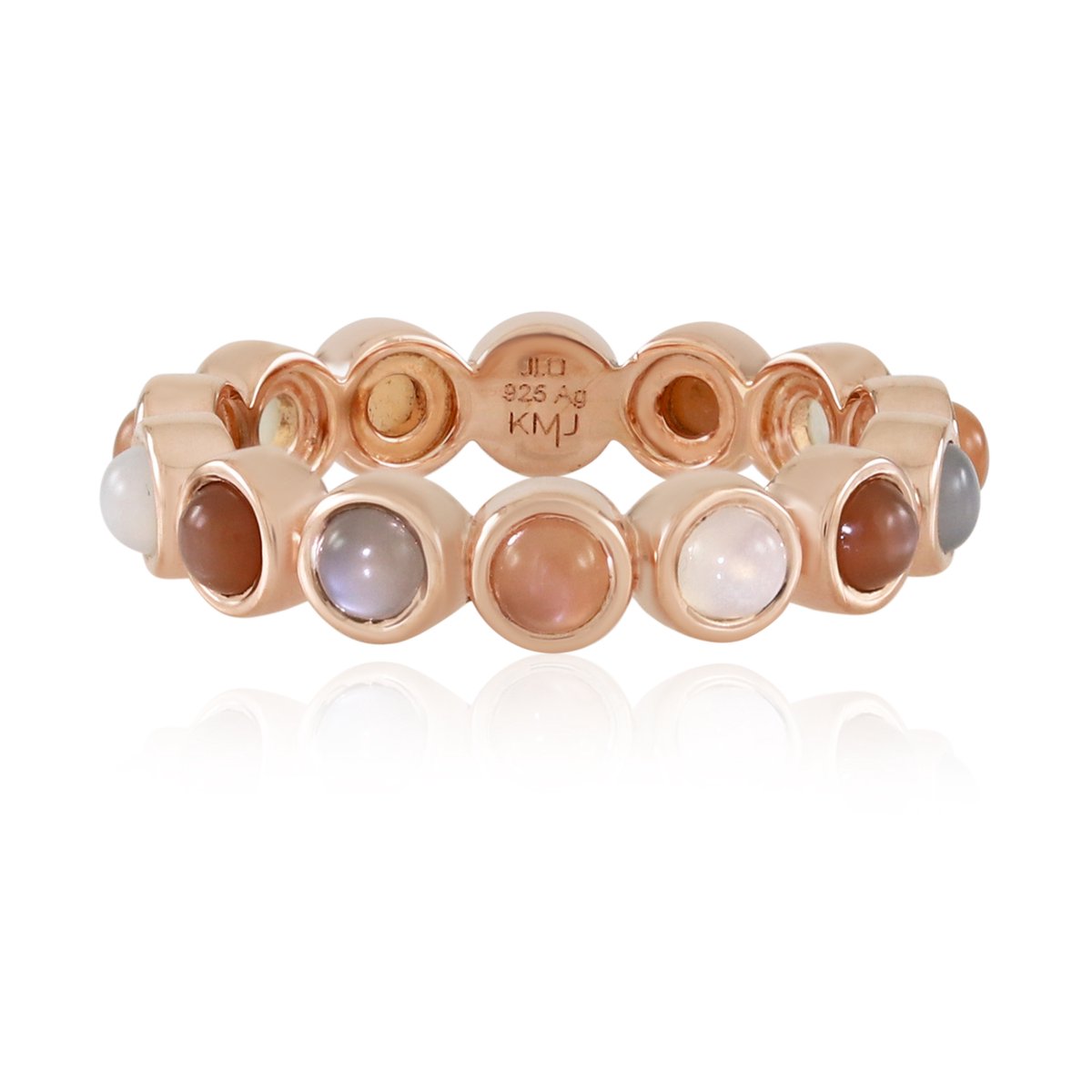 Cavill - Roségoud Vergulde 925 Zilver Ring - Indiase Maansteen Cabochon 1,89 ct - Elegante Damesring met Bezelzetting - Maat 18 & 19