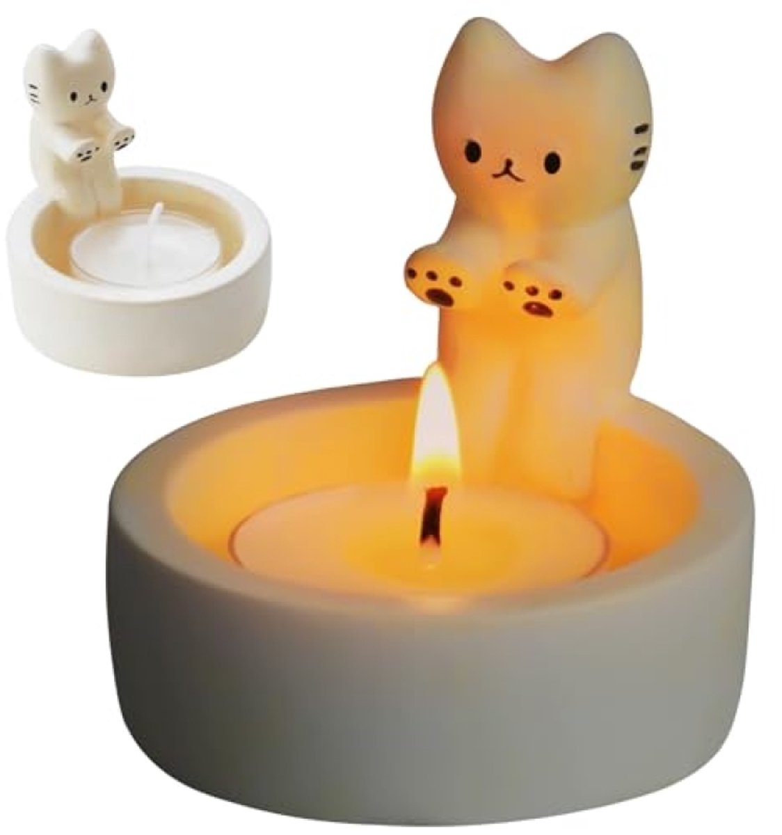 Kandelaar Theelichthouder Kat met Verwarmende Pootjes, Schattig Kattenkaarsenhouder, Cadeau voor Kattenliefhebbers, Woonkamer Slaapkamer Decoratie Tafeldecoratie