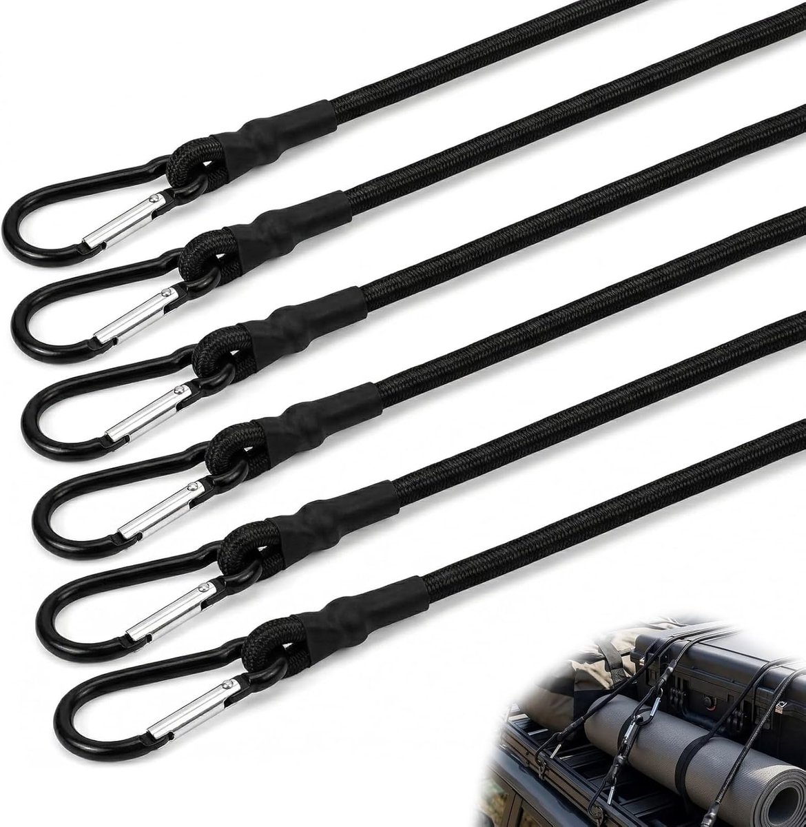 SnelShoppen - Elastische spanners met haken, 6 stuks, multifunctioneel, hoge sterkte, elastisch touw voor camping, bevestiging, bagage, tent, zeil, dr