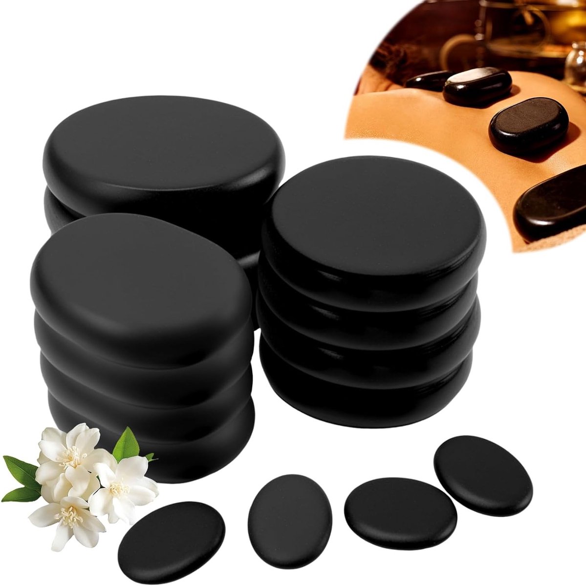 Massage Set met 16 Basalt Stenen voor Hot Stone Therapie, Ontspanning en Spa Behandelingen