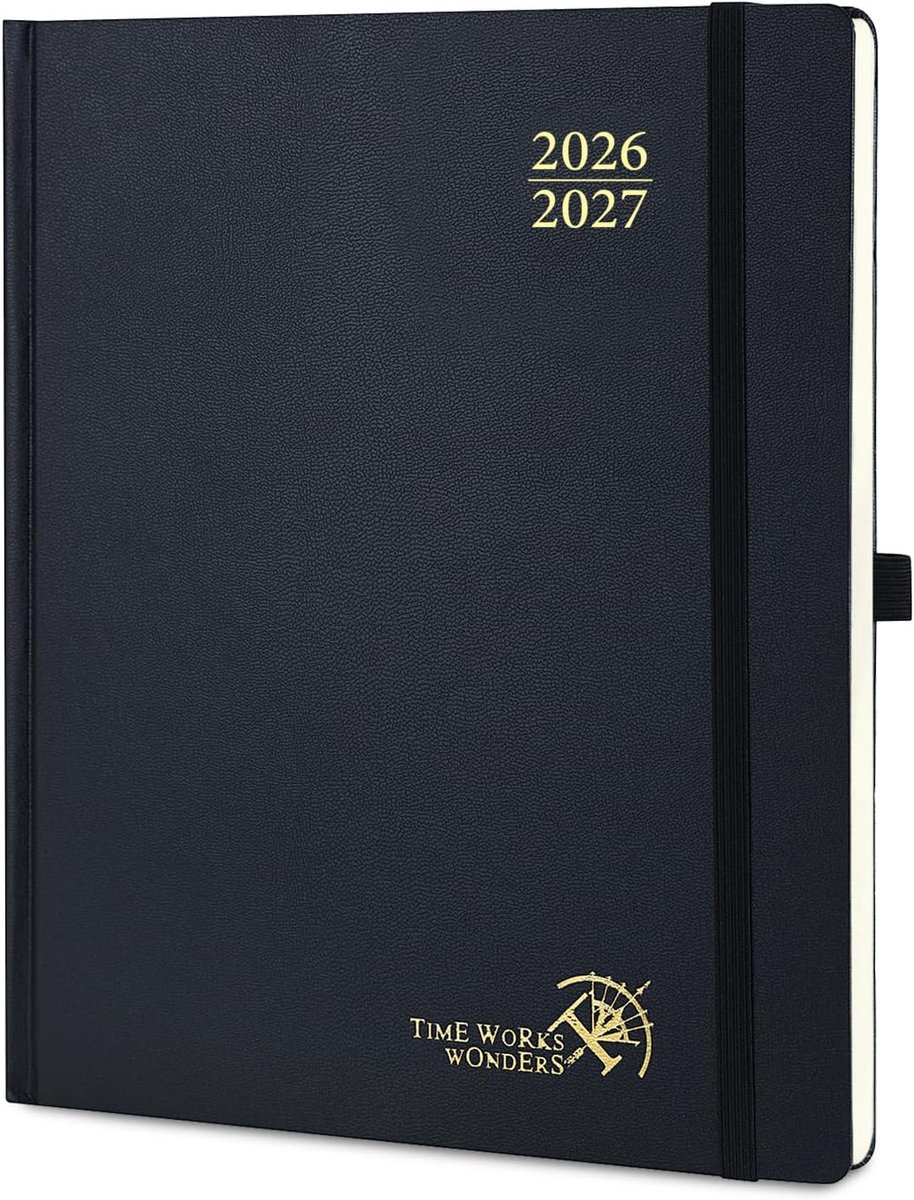 SnelShoppen - Agenda 2026 2027 Weekly Planner Vertical 26.5x21.5 cm Hard Cover School Planner met 30 Minuten Intervallen Zwart