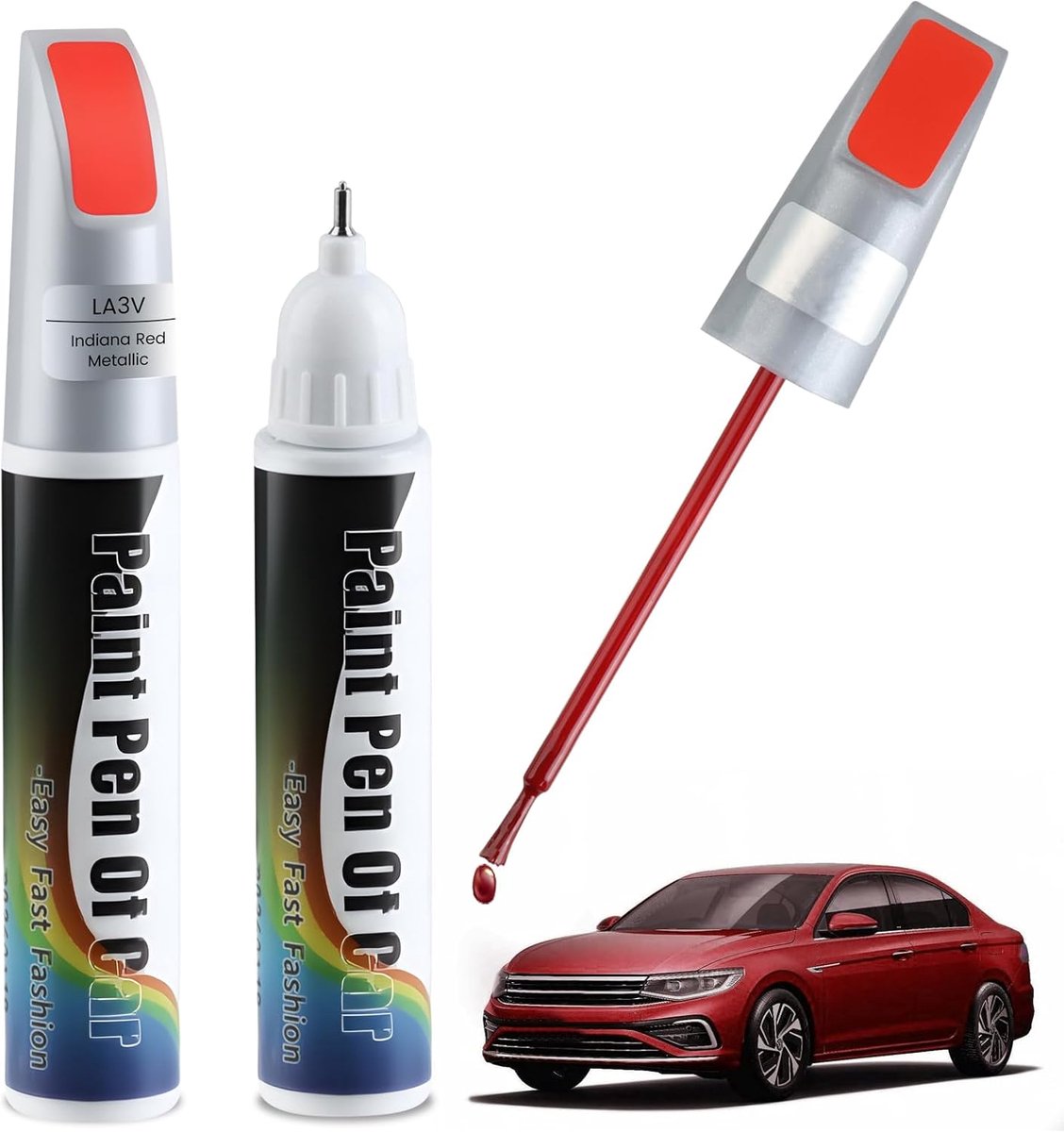 SnelShoppen - 2-in-1 Auto Verf Pen voor Carrosserie - Indisch Rood Metallic - Inclusief Penseel en Dots Tip - Perfect voor Krassen en Schadeherstel -