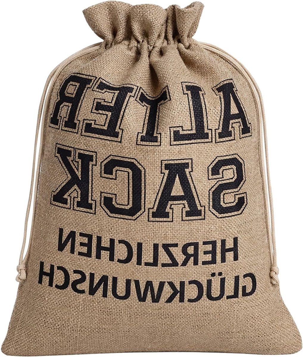 Allecto Premium - Geschenkzakjes Oude Zak Gefeliciteerd Jute Zak - Cadeaus Mannen Verjaardag Jubileum - 40x30 cm