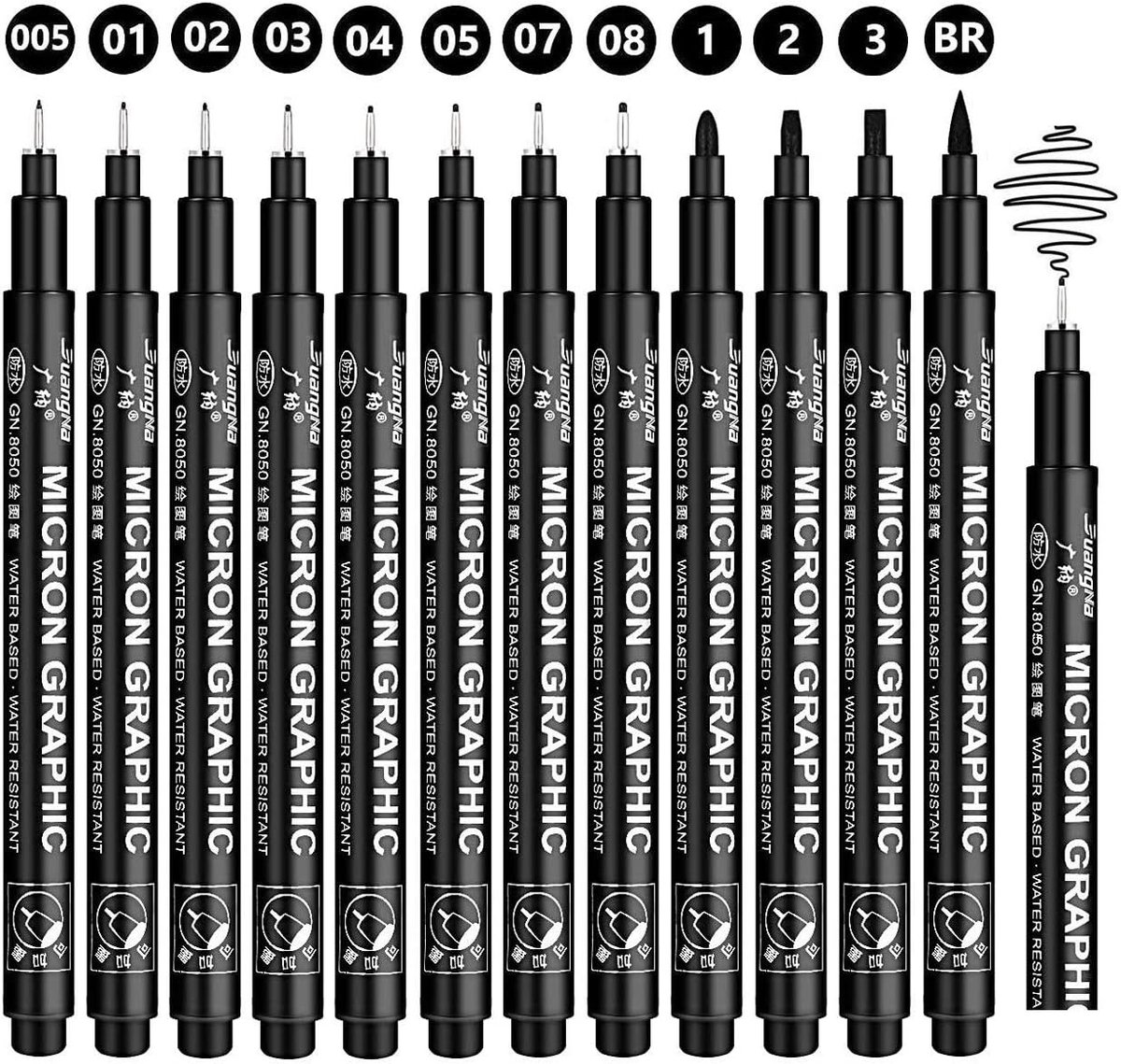 SnelShoppen - 12 Stuks Wasserfest Schwarz Fineliner Stiften Set voor Handlettering, Technische Tekeningen, Illustraties, Skizzeren en Kunst, Perfect v