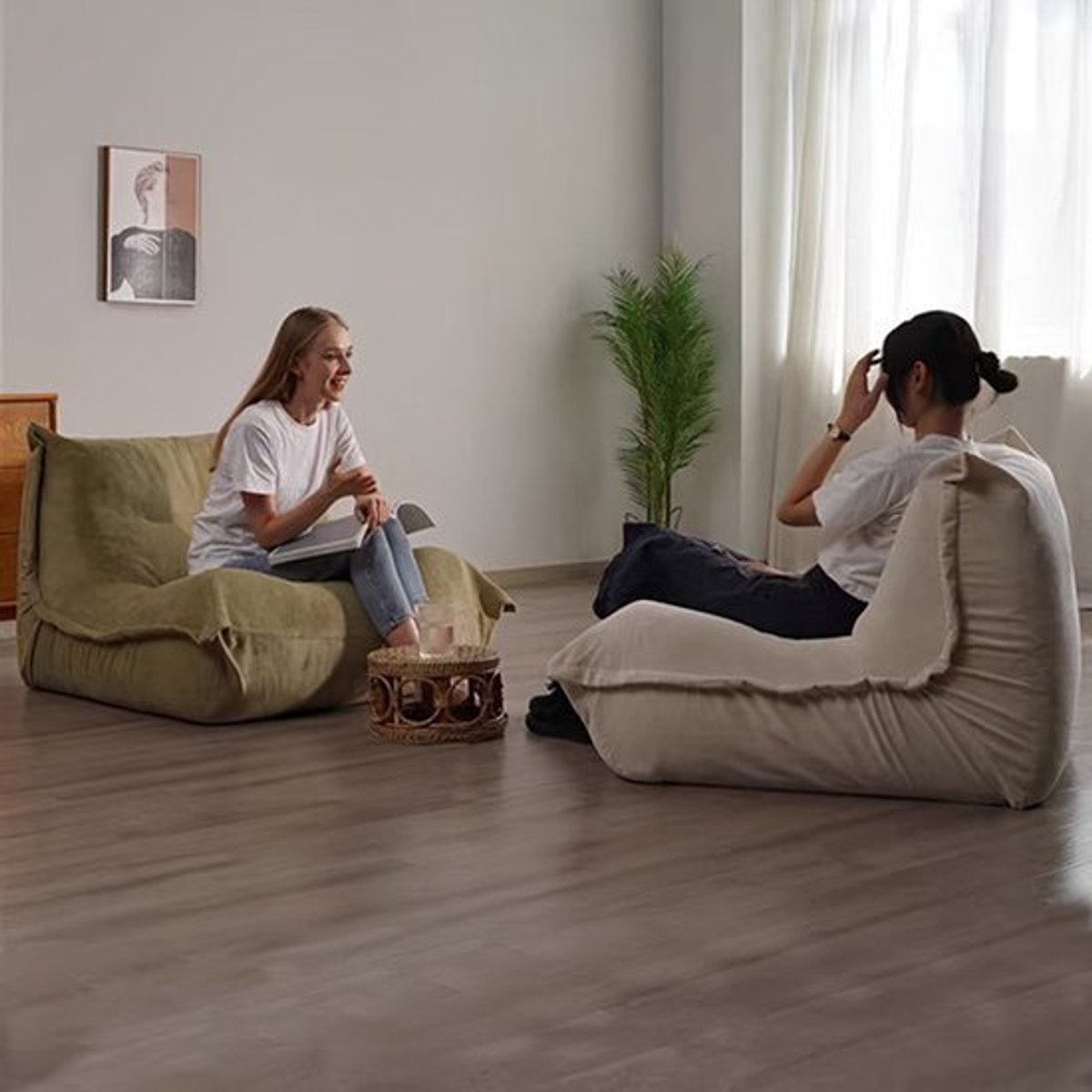 Stoffen Loungebank – Zitbank – Relaxbank – Bankstel – Loungesofa – Grijs-Wit – Ergonomisch